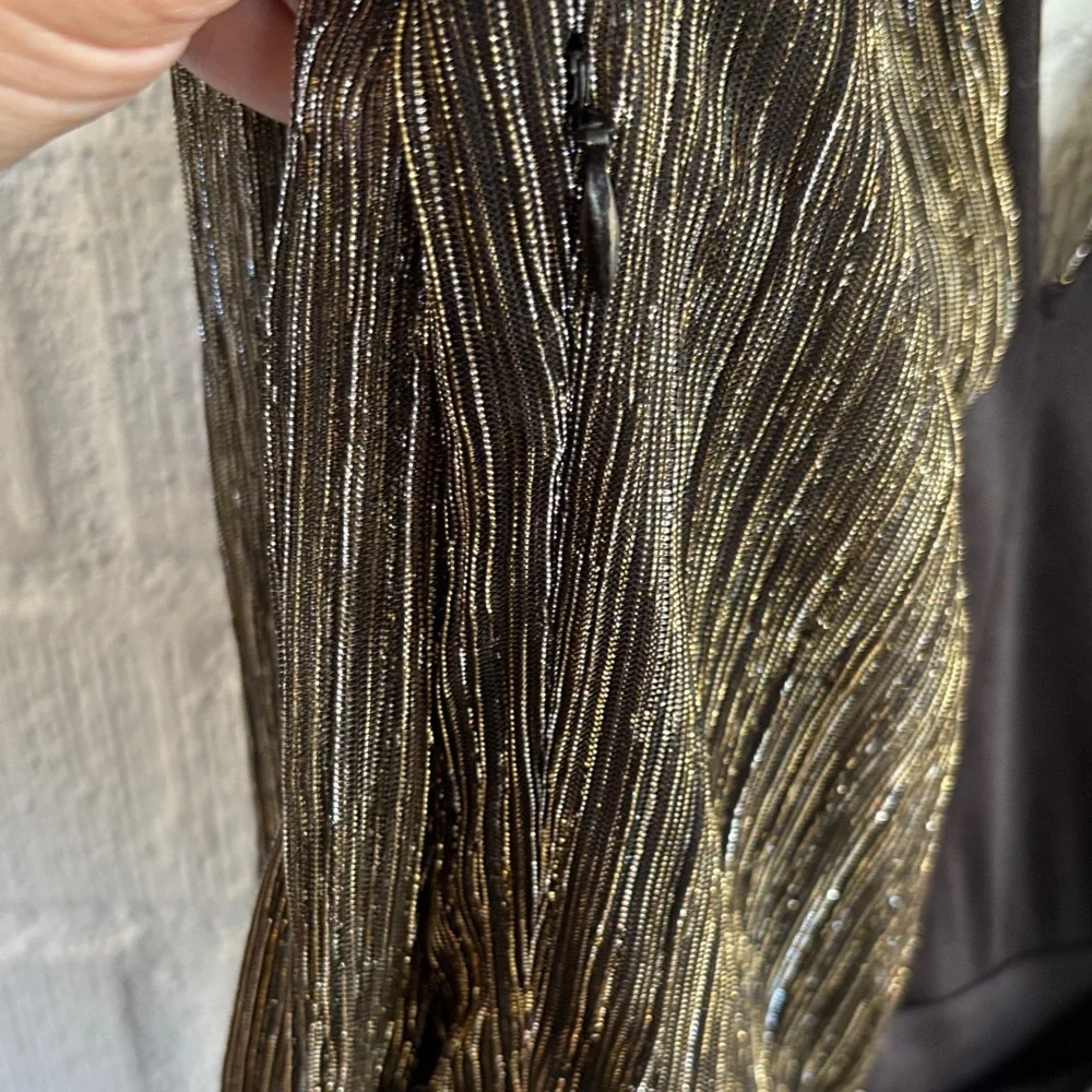 Anthropologie J.O.A. Gold Glitter Shimmer Metallic Gold Long Sleeve Dress sz S